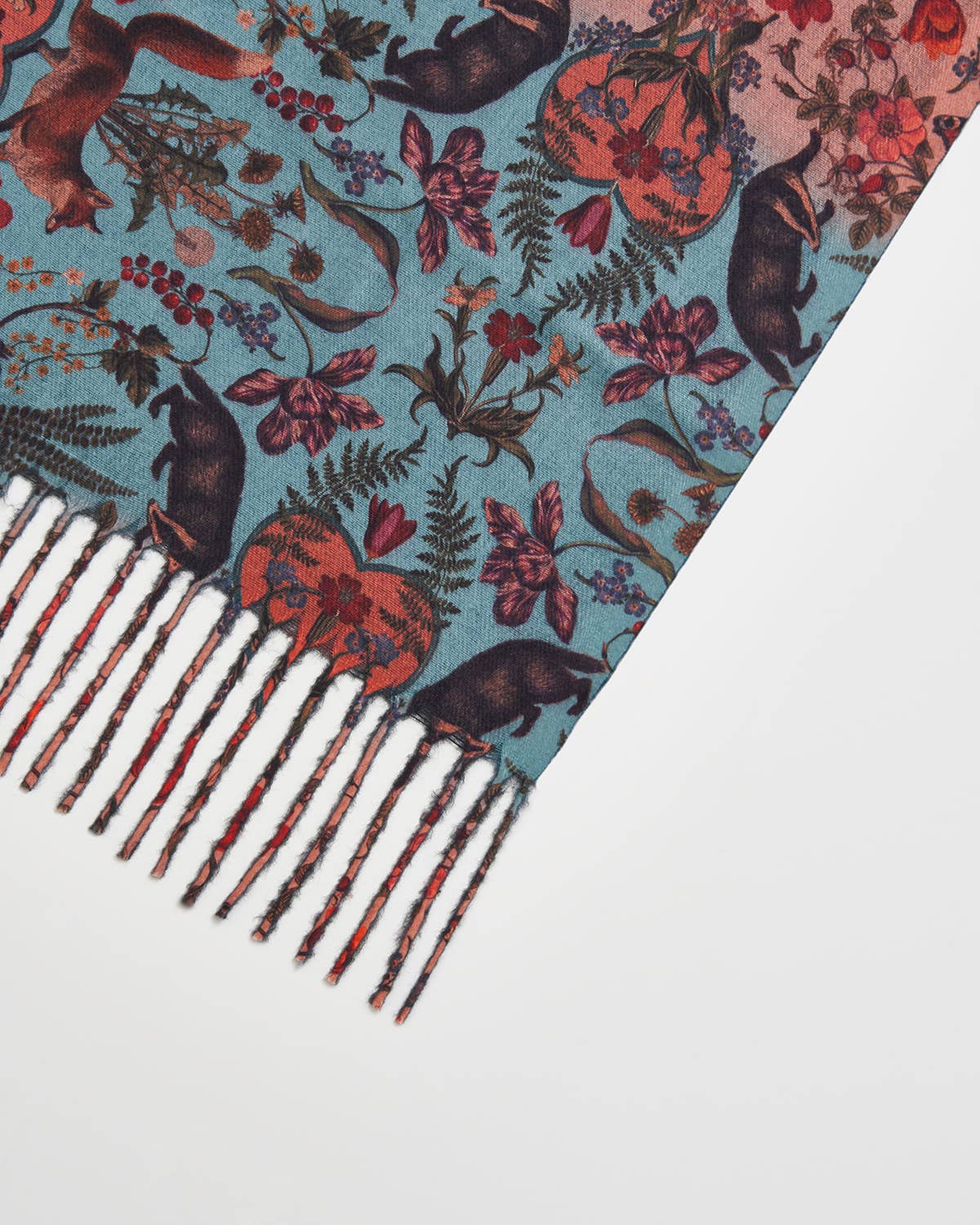 Bufanda Folksy Fox Teal con borlas