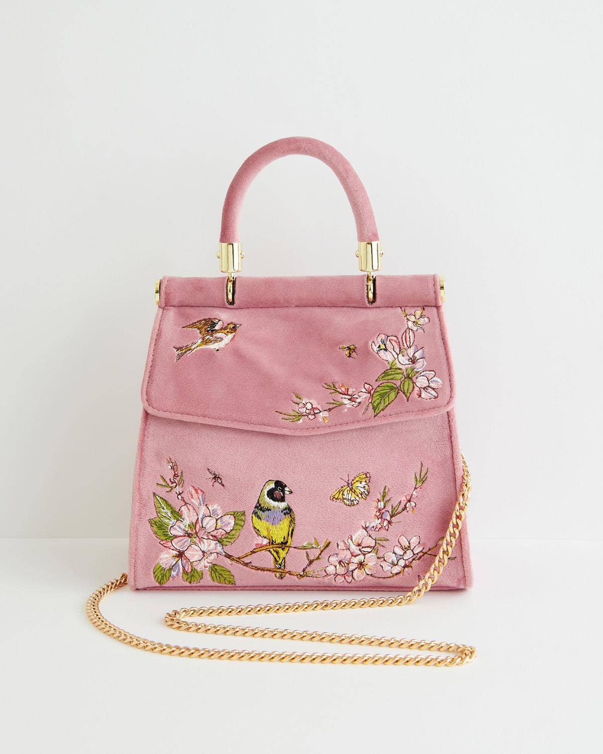 FABLE Morning Song Bird Embroidered Mini Pink Tote