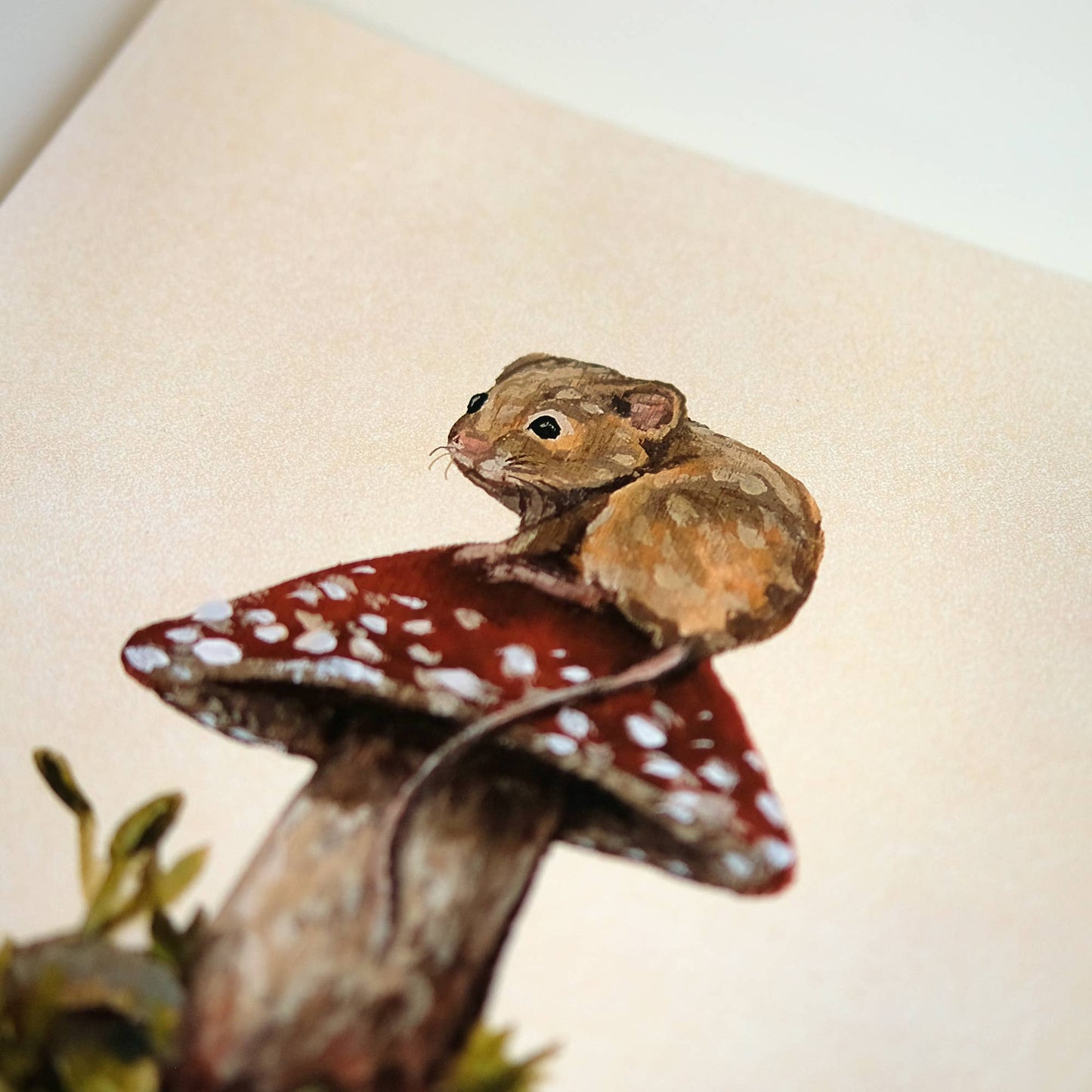 Mouse, Red Mushroom Art Print | 5x7'' | Botanical Wall Art