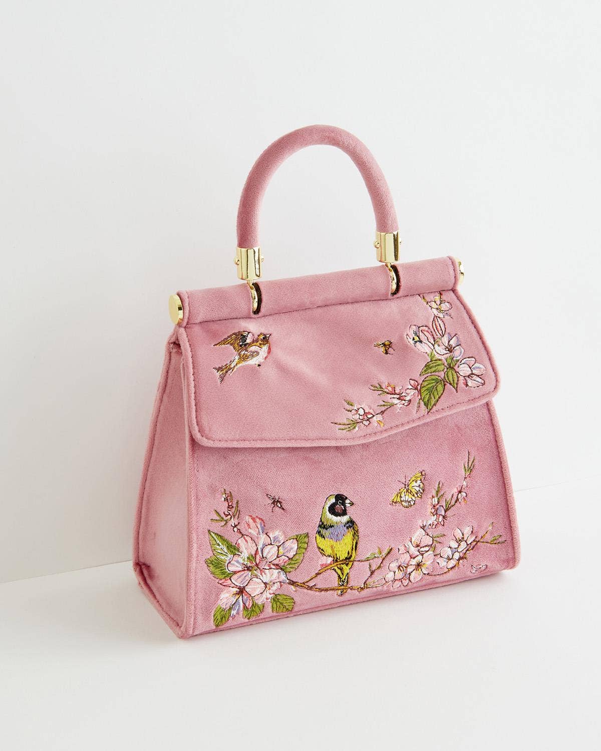 FABLE Morning Song Bird Embroidered Mini Pink Tote