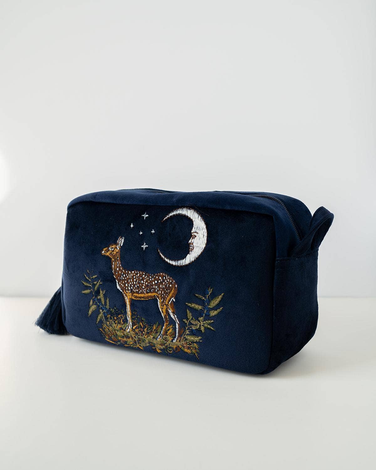 Deer and Moon Embroidered Makeup Pouch
