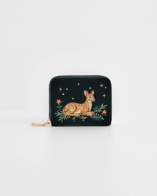 Fawn Embroidered Green Small Purse
