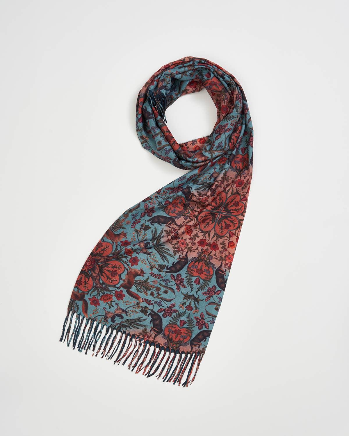 Bufanda Folksy Fox Teal con borlas