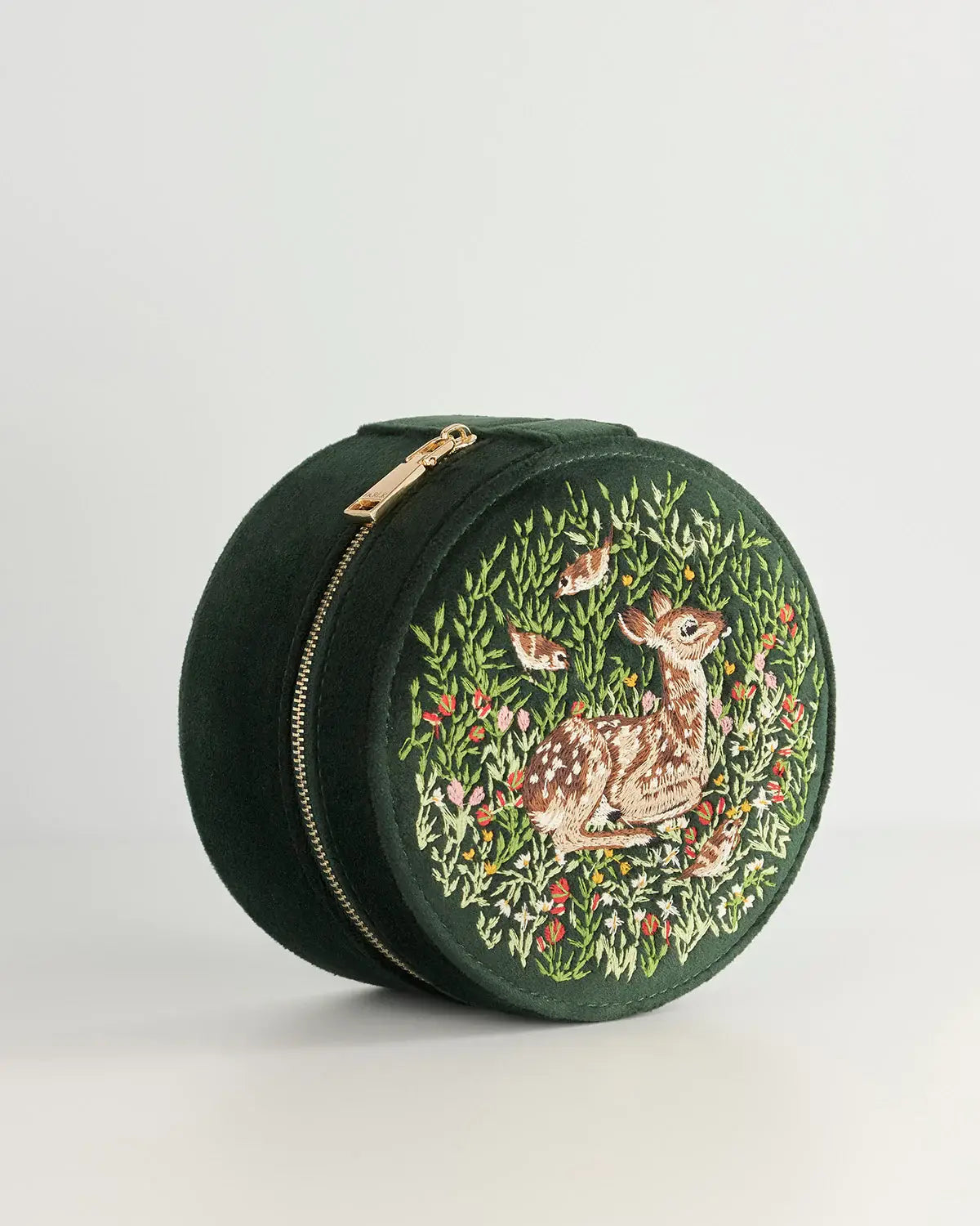 Joyero bordado con cervatillo (verde)