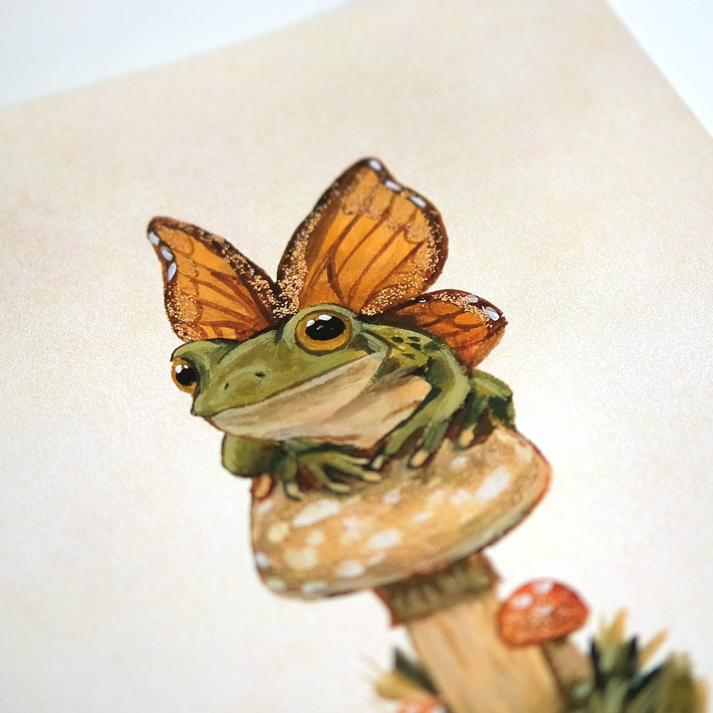 Impresión artística de rana hada y hongo | 5x7'' | Arte animal adorable