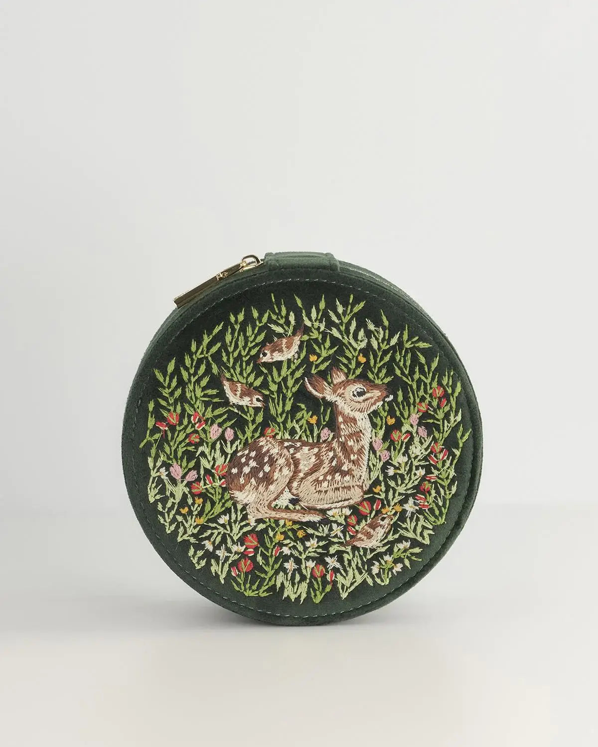 Joyero bordado con cervatillo (verde)