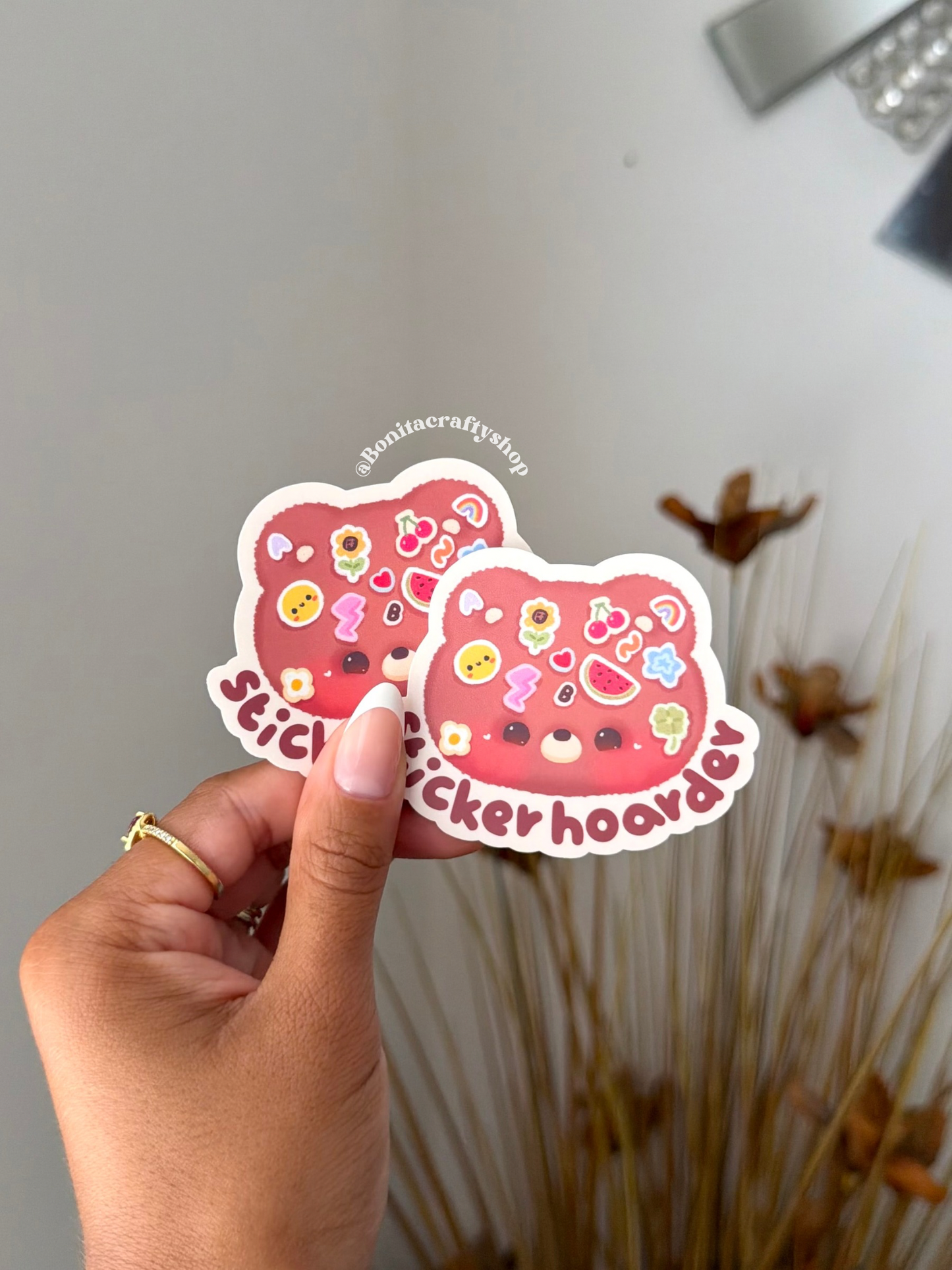Sticker Hoarder Bear Kawaii Sticker 2.5 inches| Stationary
