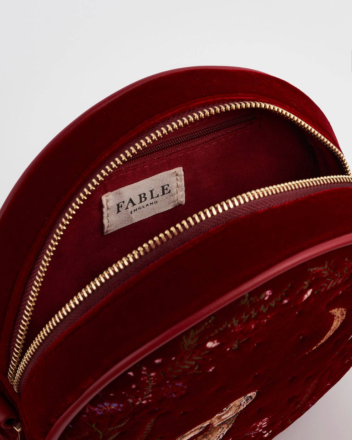 Star Gazing Rabbit Red Embroidered Circle Bag