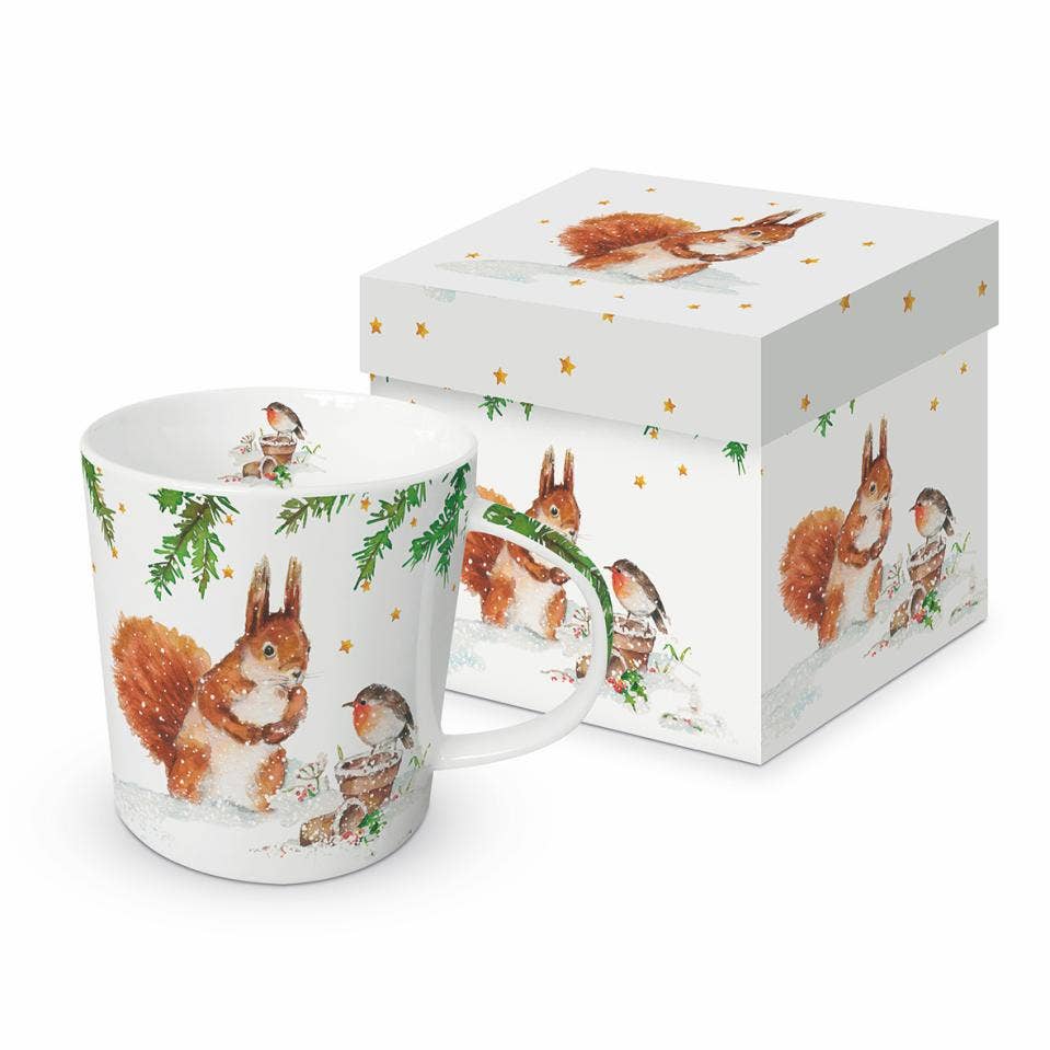 Taza en caja de regalo - Ardilla y petirrojo