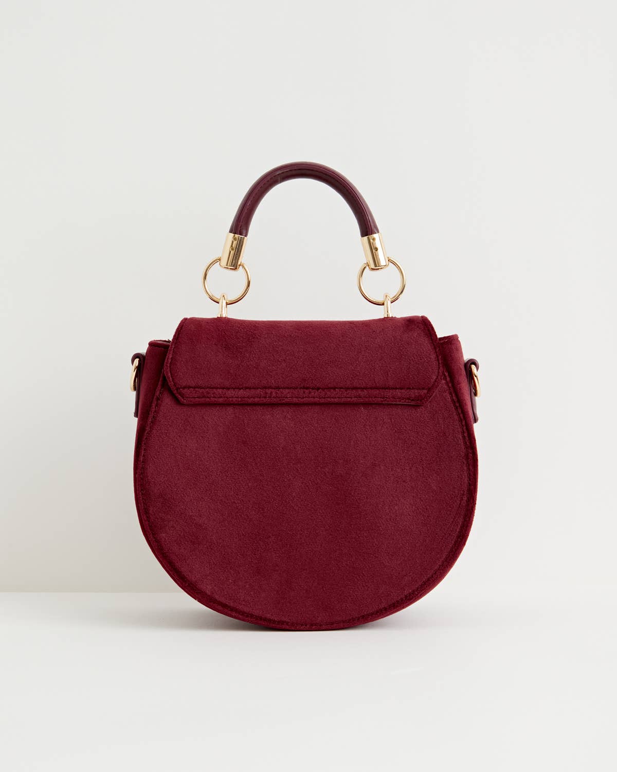 Bolso de sillín de terciopelo burdeos con bordado de zorro y hongo