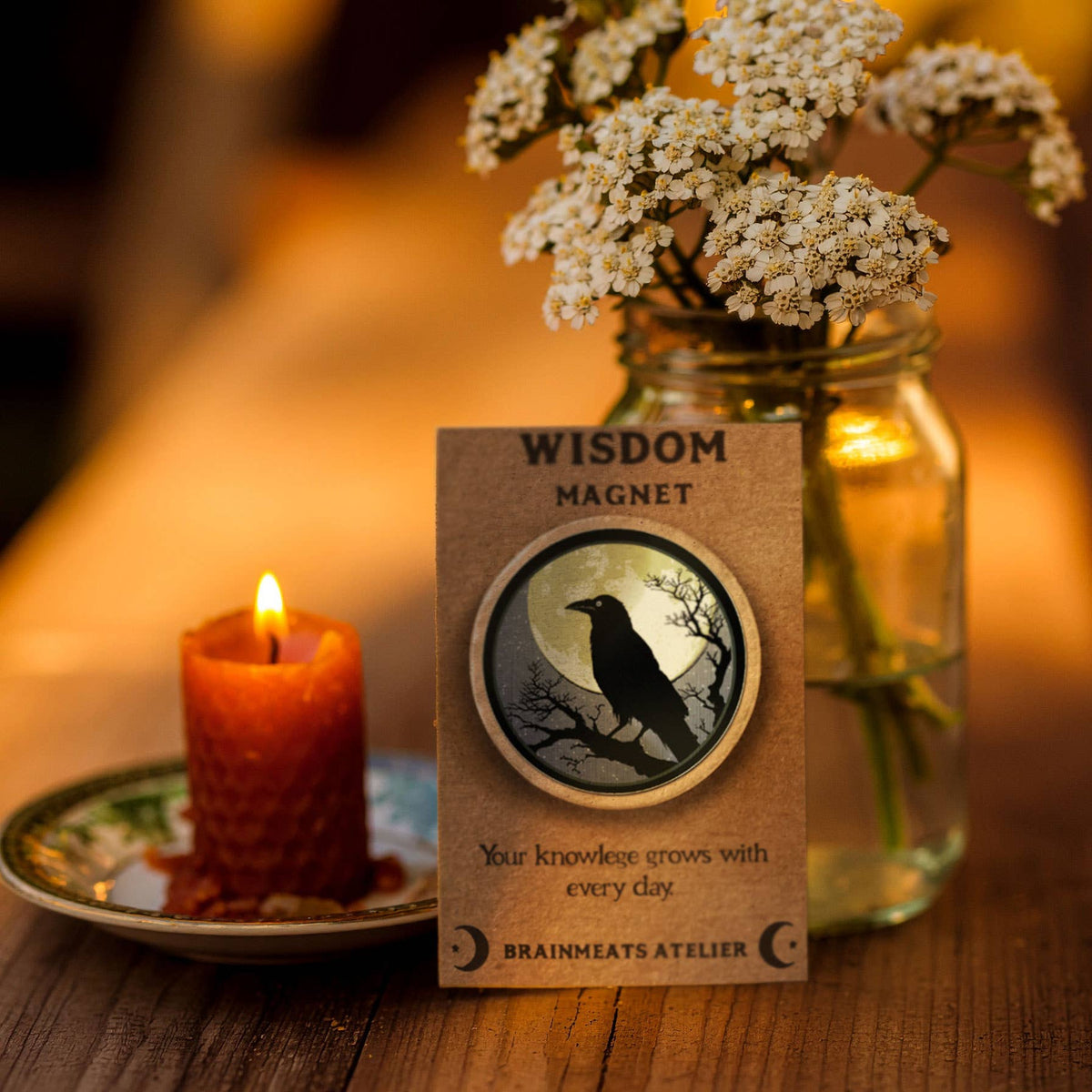 Wisdom Magnet – Raven on Full Moon Token for Students
