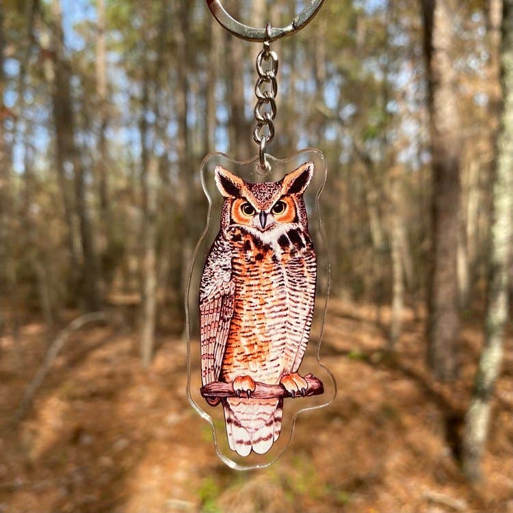 Great Horned Owl Double-Sided Acrylic Keychain