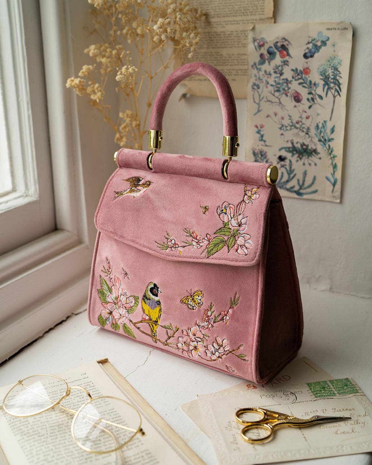 FABLE Morning Song Bird Embroidered Mini Pink Tote
