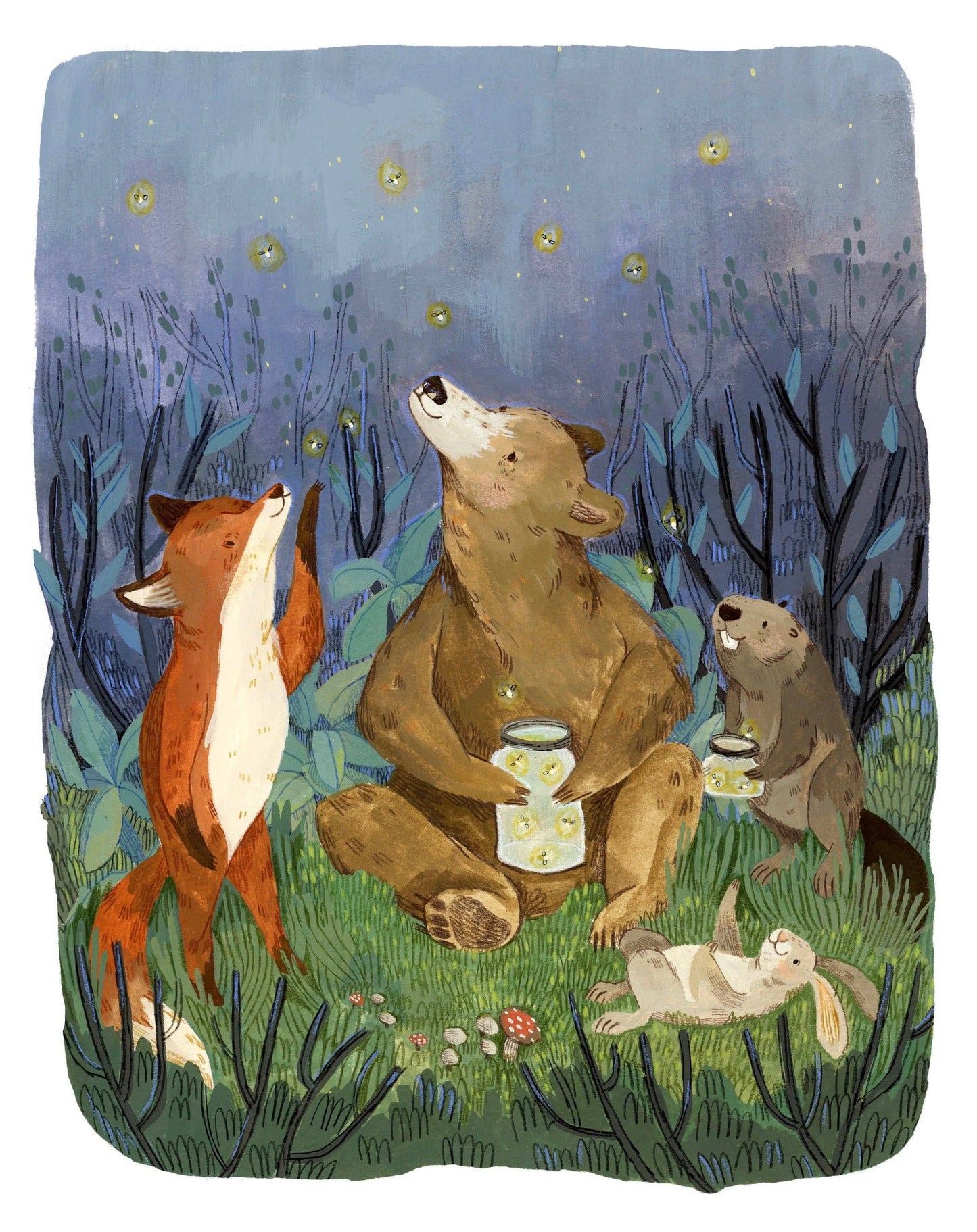 Impresión nocturna de luciérnagas