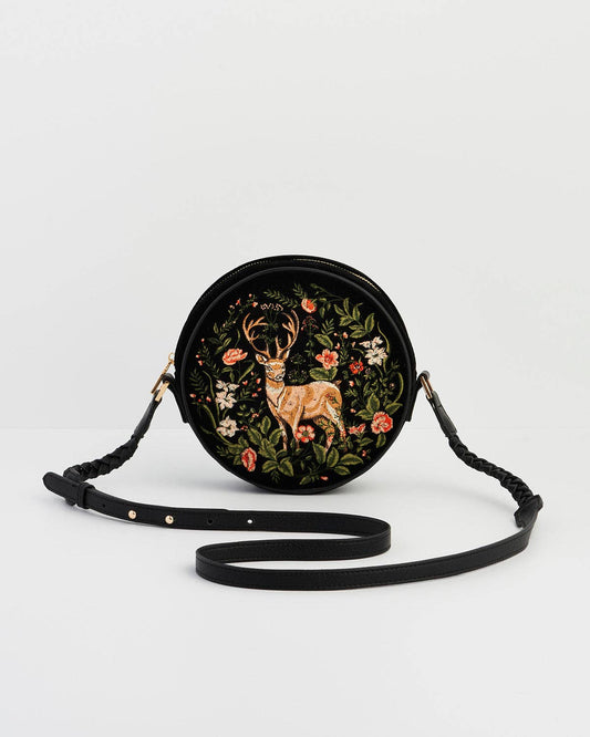 Aurora Fawn Embroidered Black Circle Bag