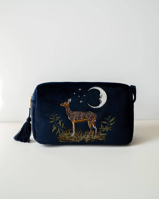 Deer and Moon Embroidered Makeup Pouch