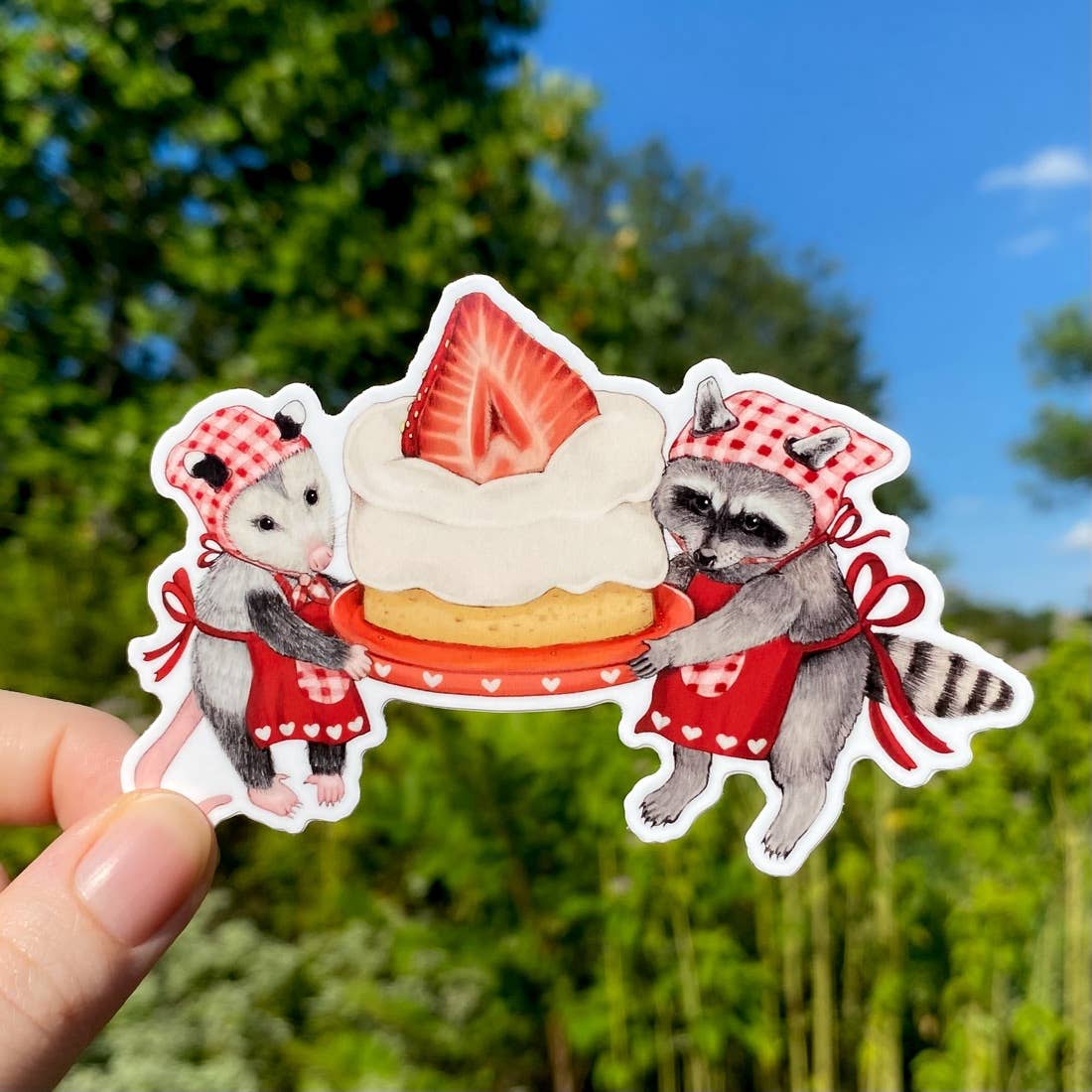 Strawberry Cake Opossum & Raccoon Weatherproof Vinyl Sticker