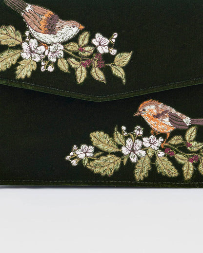 Eliza Wren Embroidered Top Handle Purse in Green Velvet