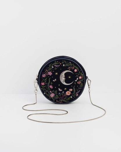 Chloe Midnight Garden Embroidered Circle Bag in Navy Velvet