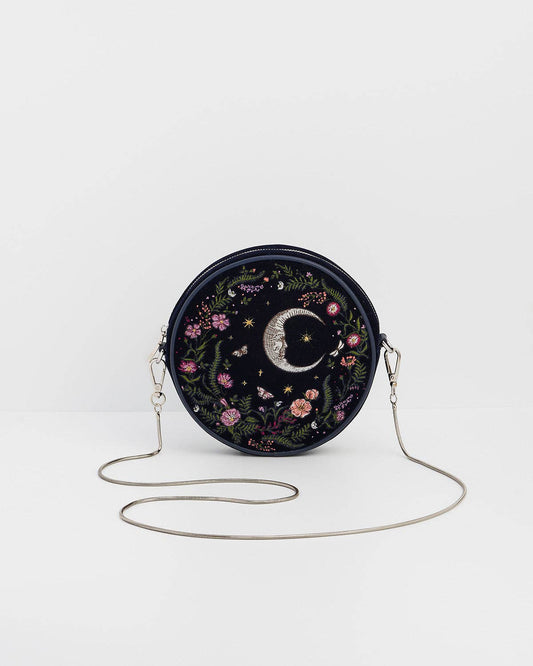 Chloe Midnight Garden Embroidered Circle Bag in Navy Velvet