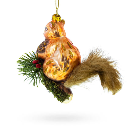Squirrel on a Branch Glass Christmas Ornament