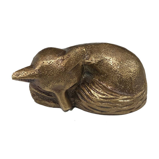 Small Antiqued Brass Sleeping Fox (Tabletop Decor)