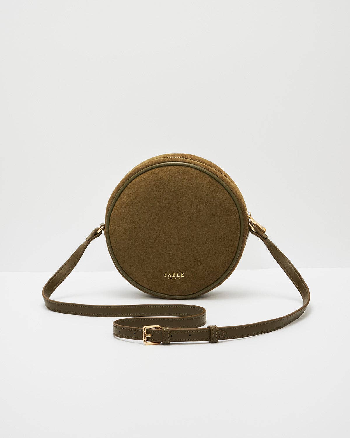 Chloe Hedgehog Embroidered Circle Bag in Khaki Suedette