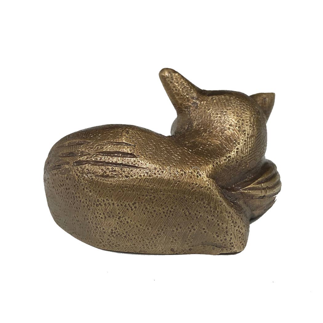 Small Antiqued Brass Sleeping Fox (Tabletop Decor)