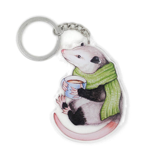 Cozy Opossum with Mug Double-Sided Acrylic Keychain