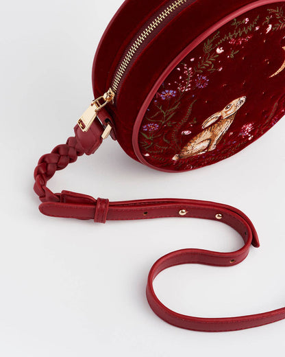 Star Gazing Rabbit Red Embroidered Circle Bag