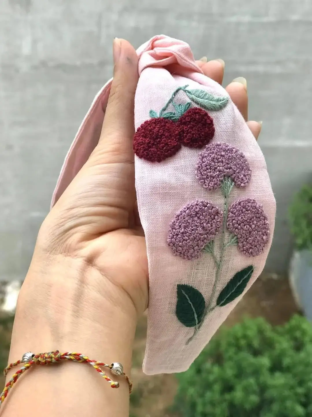 Floral Embroidered Linen Knot Turban-Style Headband