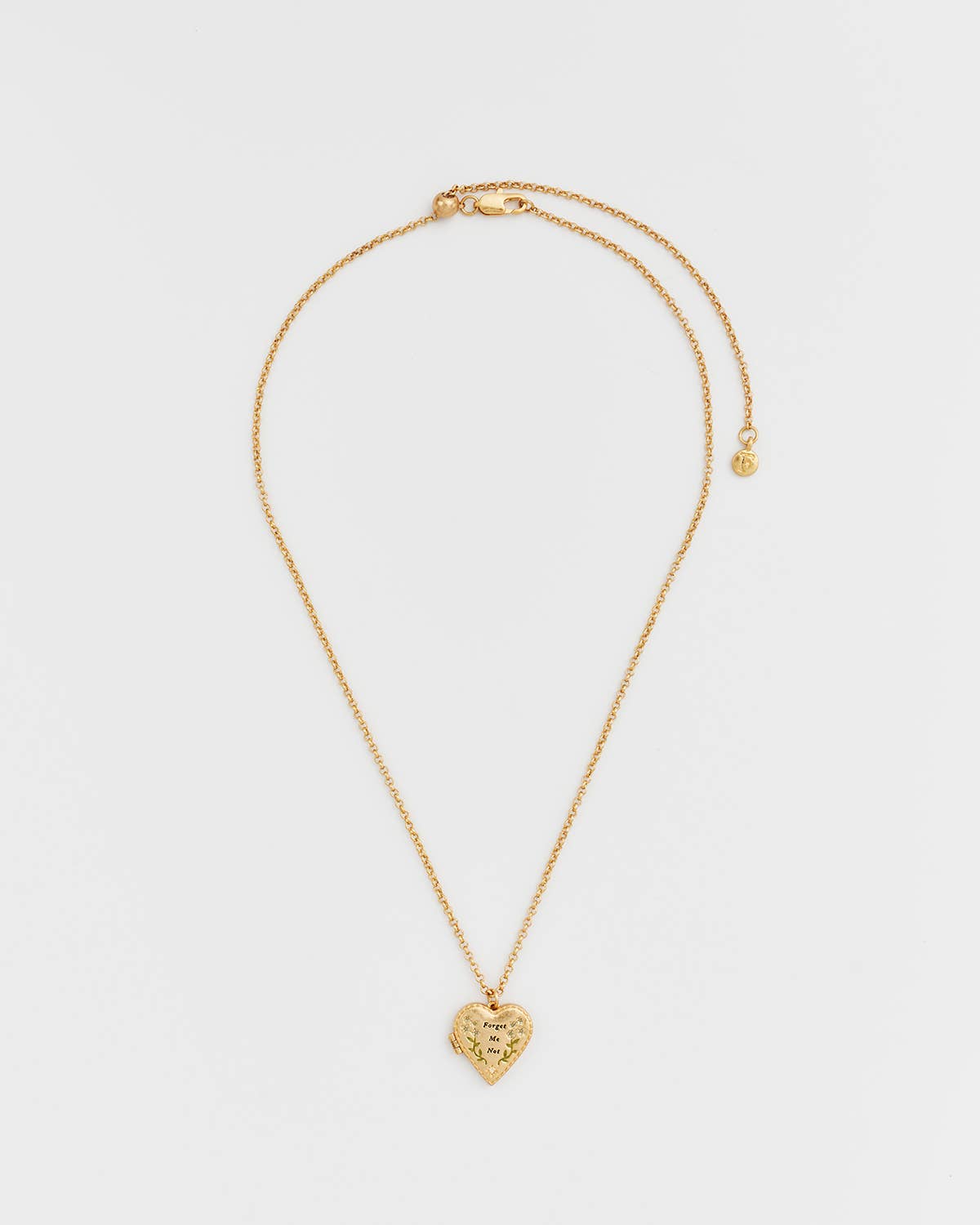 Floral "Forget Me Not" Heart Gold Locket Necklace