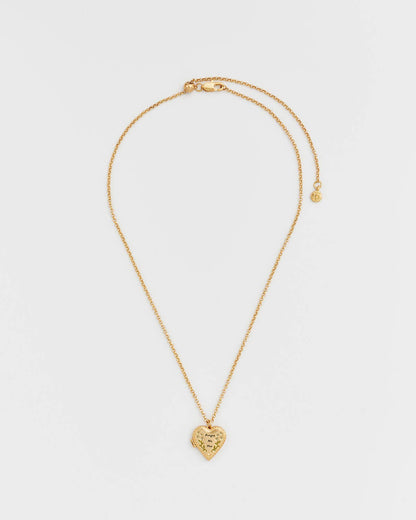 Floral "Forget Me Not" Heart Gold Locket Necklace