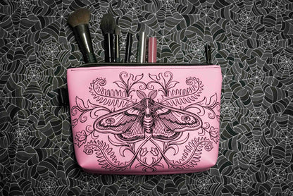 Forest Moth Cosmetic Bag - Handmade, Vegan Leather, Gunmetal Hardware