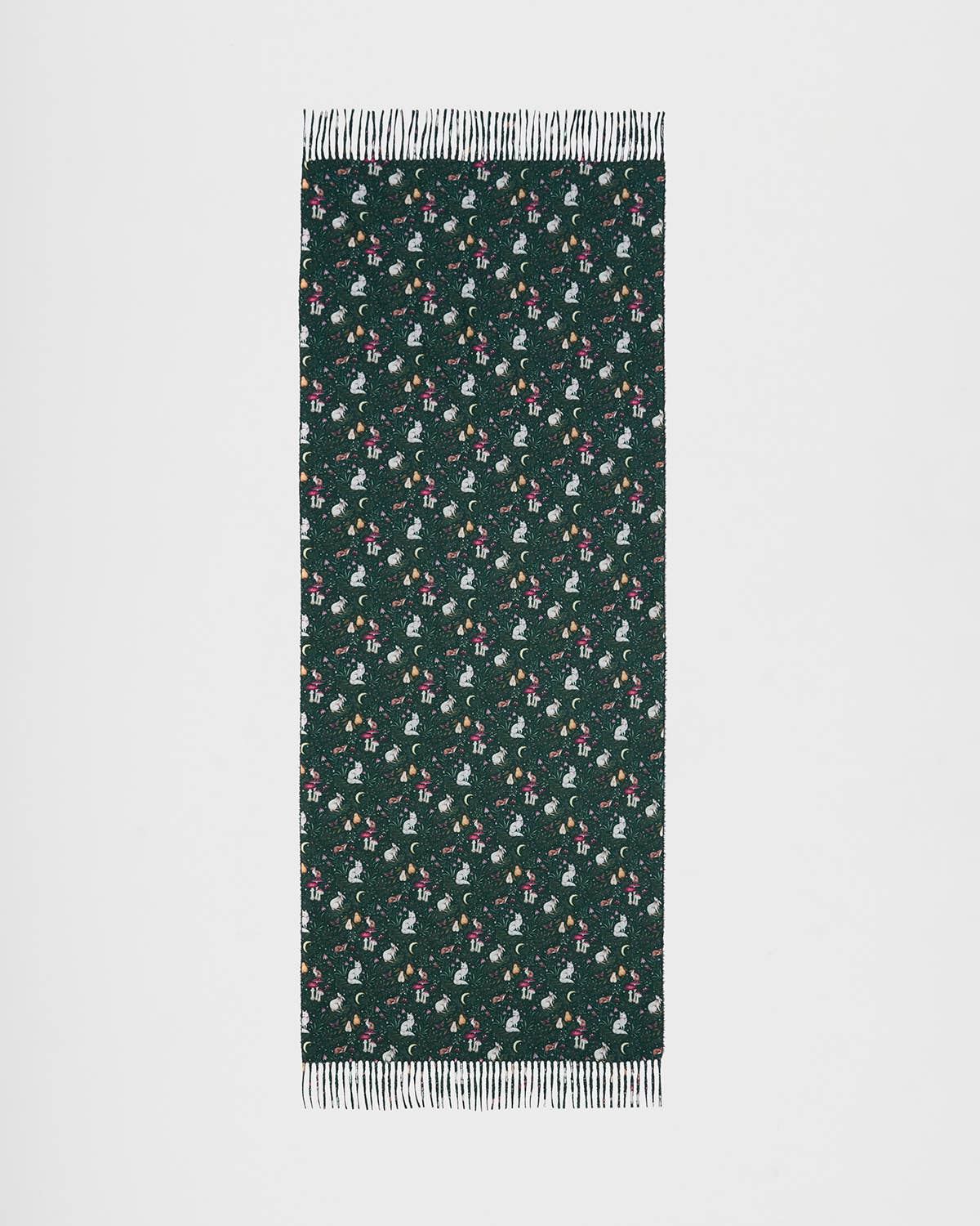 Niva Long Fringed Scarf in Forest Green