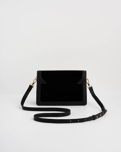 Botanical Black Velvet Embroidered Foldover Bag