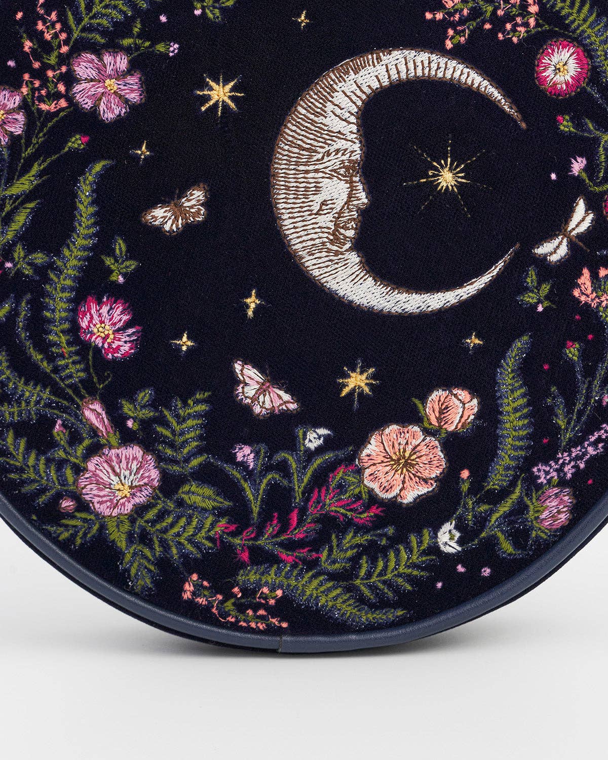 Chloe Midnight Garden Embroidered Circle Bag in Navy Velvet