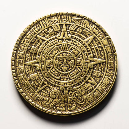 The Sun and Moon Worry Coin - Aztec Sun Stone and Moon