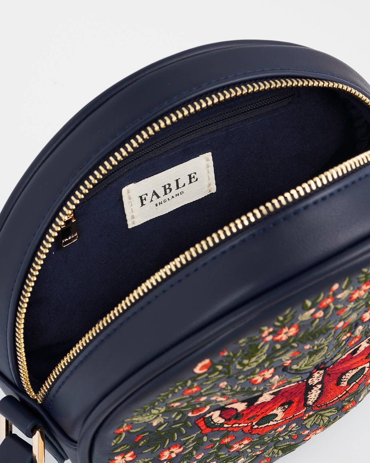 Red Admiral Moth - Navy Embroidered Circle Bag