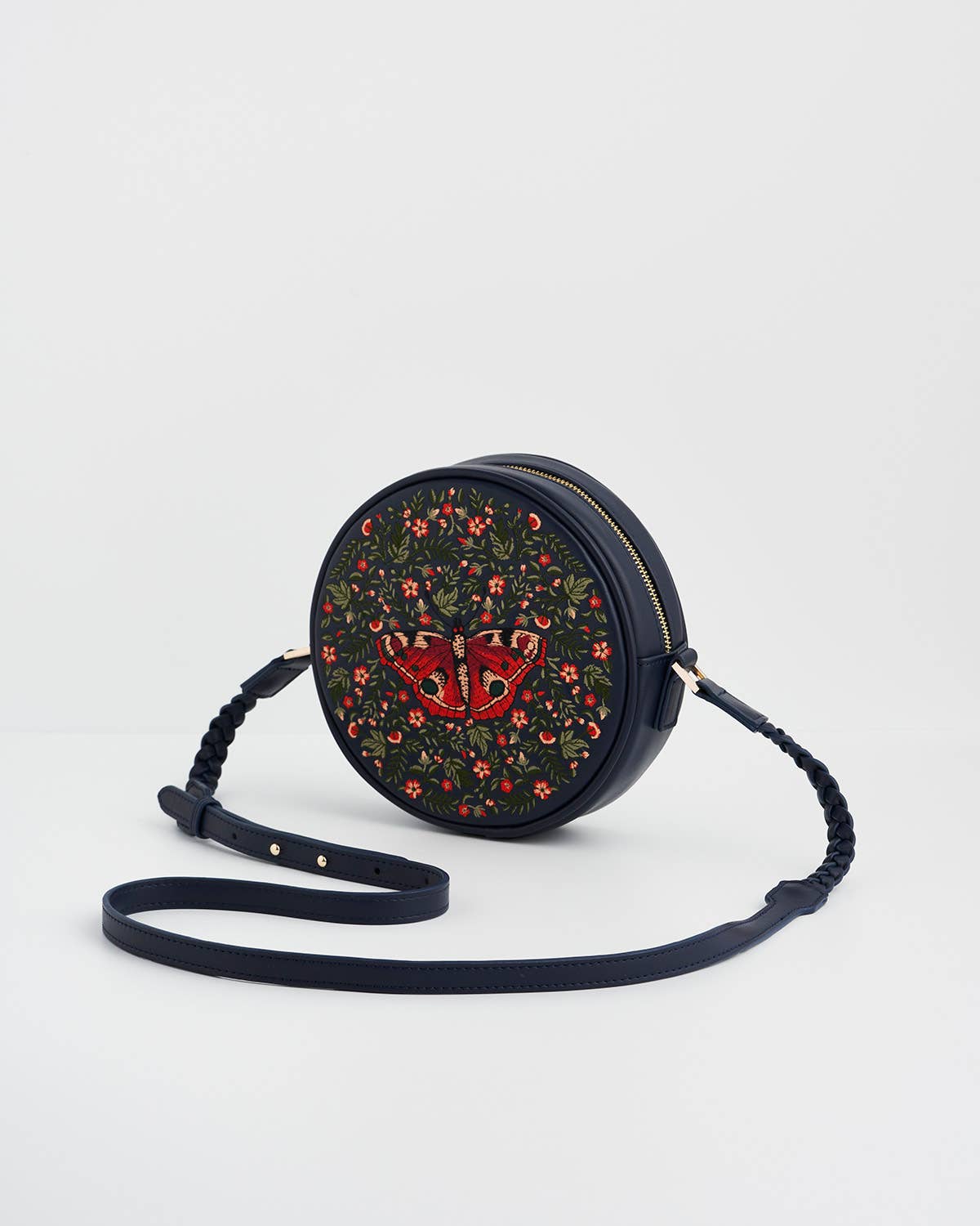Red Admiral Moth - Navy Embroidered Circle Bag