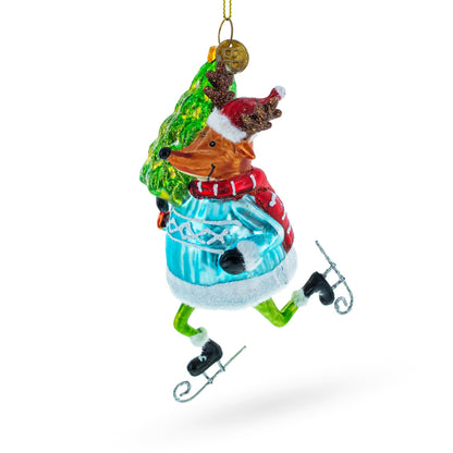 Fox Ice Skating Glass Ornament