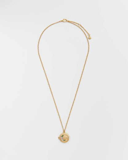 Nightshade Moon Round Gold Locket Chain Necklace