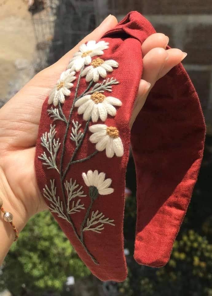 Floral Embroidered Linen Knot Turban-Style Headband