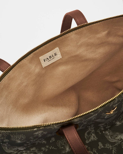 Edith Orla Scene Print Tote Bag in Olive Green