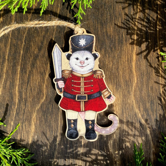 Opossum Nutcracker Wood Print Ornament