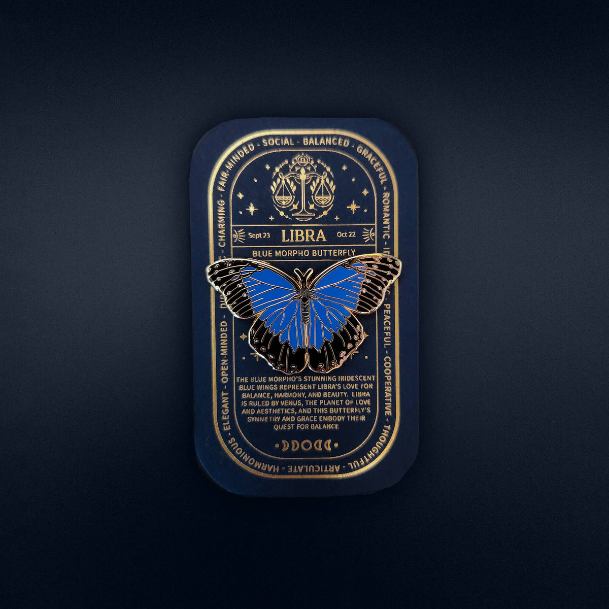 Libra - Zodiac Butterfly and Moth Pins- Blue Morpho
