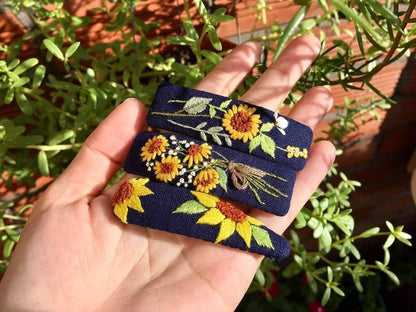 Sunflower Bouquet Embroidered Hair Clip / Barette