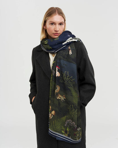 Woodland Meadow Large Rectangle Scarf in Navy