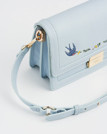 Bird Blue Embroidered Foldover Bag