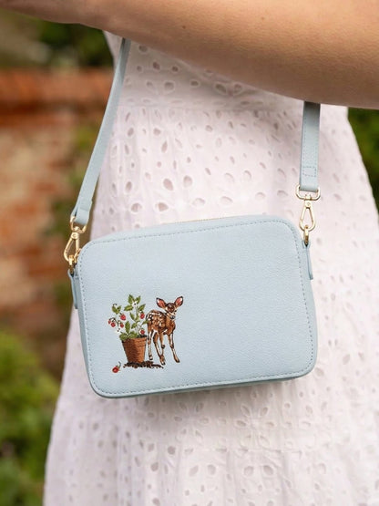 Strawberry & Fawn Blue Embroidered Camera Bag